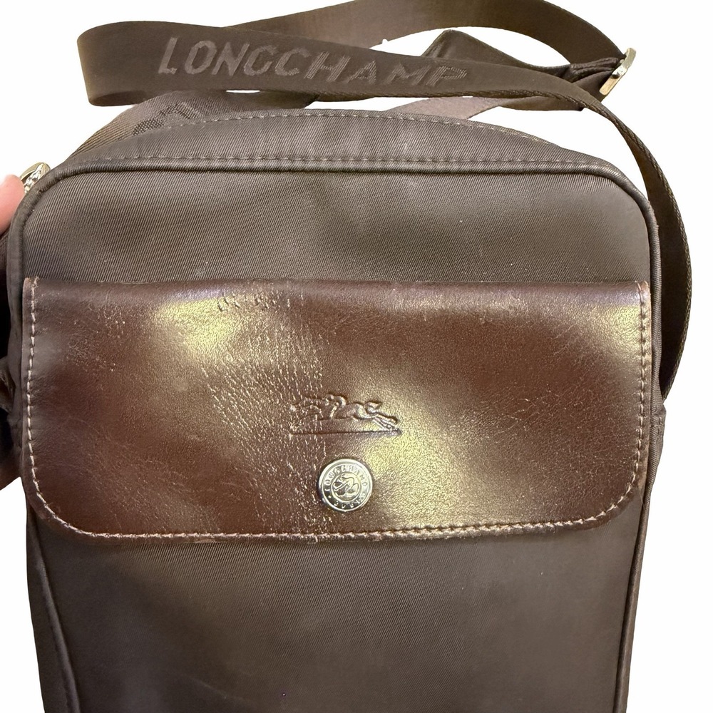 Longchamp Brown Nylon Crossbody Bag. Logo Strap. Leather Flap - Picture 3 of 9